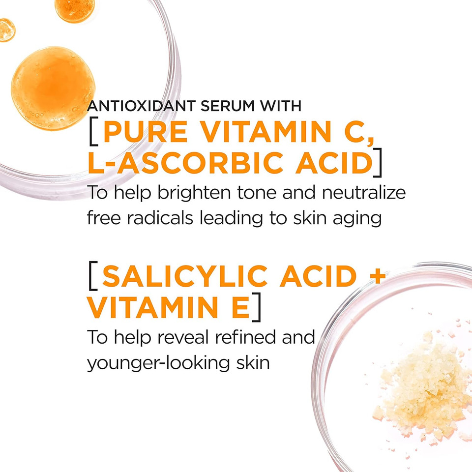 L'Oreal Paris Revitalift 12% Pure Vitamin C Serum, Brightening Serum For Face With Vitamin E, Salicylic Acid, 1 Oz + Moisturizer Sample