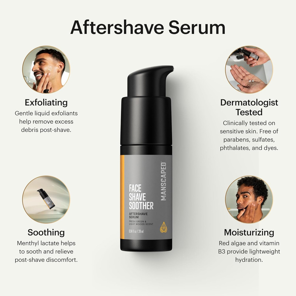 Manscaped® Face Shave Soother, Men'S Aftershave Serum Infused With Red Algae, Menthyl Lactate & Vitamin B3 For Cooling, Soothing & Hydration, Vegan, Paraben-Free, 28Ml