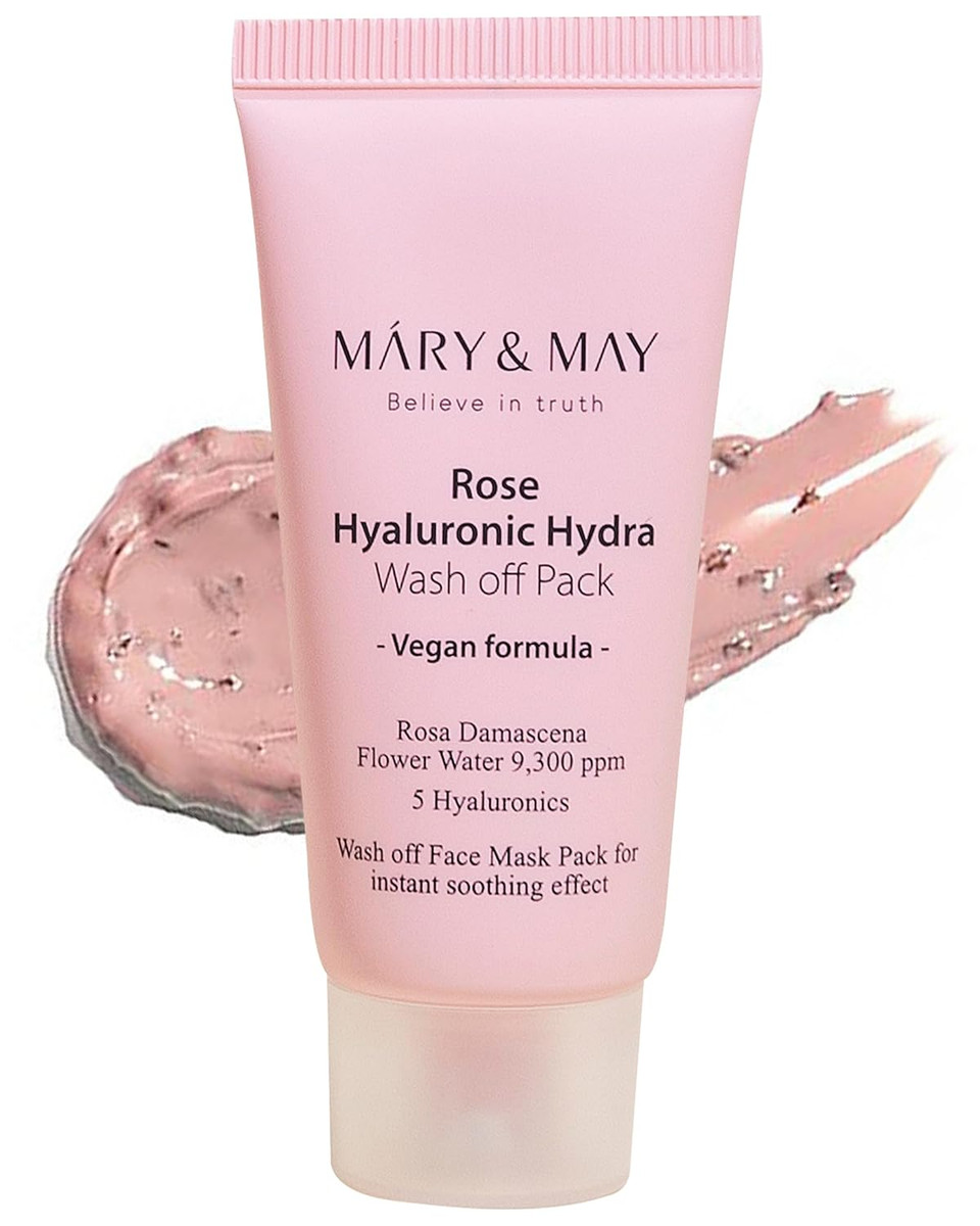 Mary&May Vegan Rose Hyaluronic Hydra Wash Off Mask - Rose Petal And Damask Rose Water Cream Mask For Moisturizing, Exfoliation, And Blackhead Removal - Korean Skincare, 1.01Oz