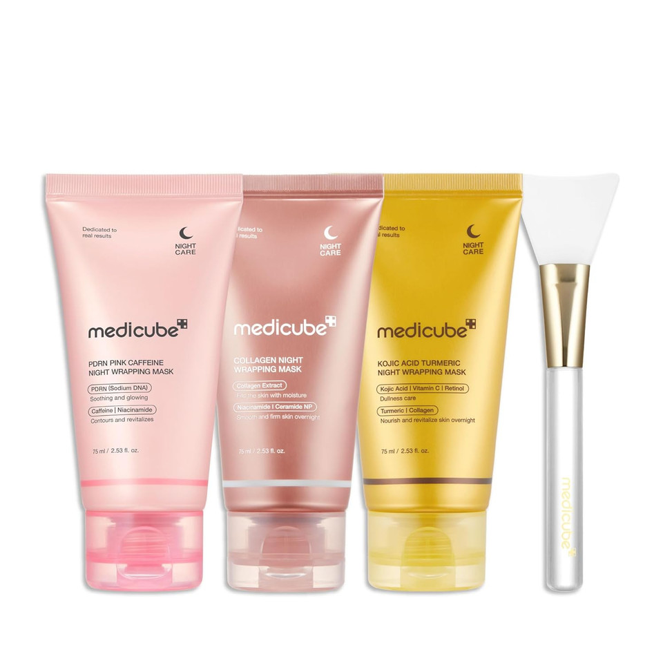 Medicube Korean Overnight Glow Mask Trio:Pdrn Caffeine & Collagen & Kojic Acid Turmeric Overnight Wrapping Peel Off Facial Mask And Jelly Brush Medicube Korean Overnight Glow Mask Trio:Pdrn Caffeine & Collagen & Kojic Acid Turmeric Overnight Wrapping Peel Off Facial Mask And Jelly Brush