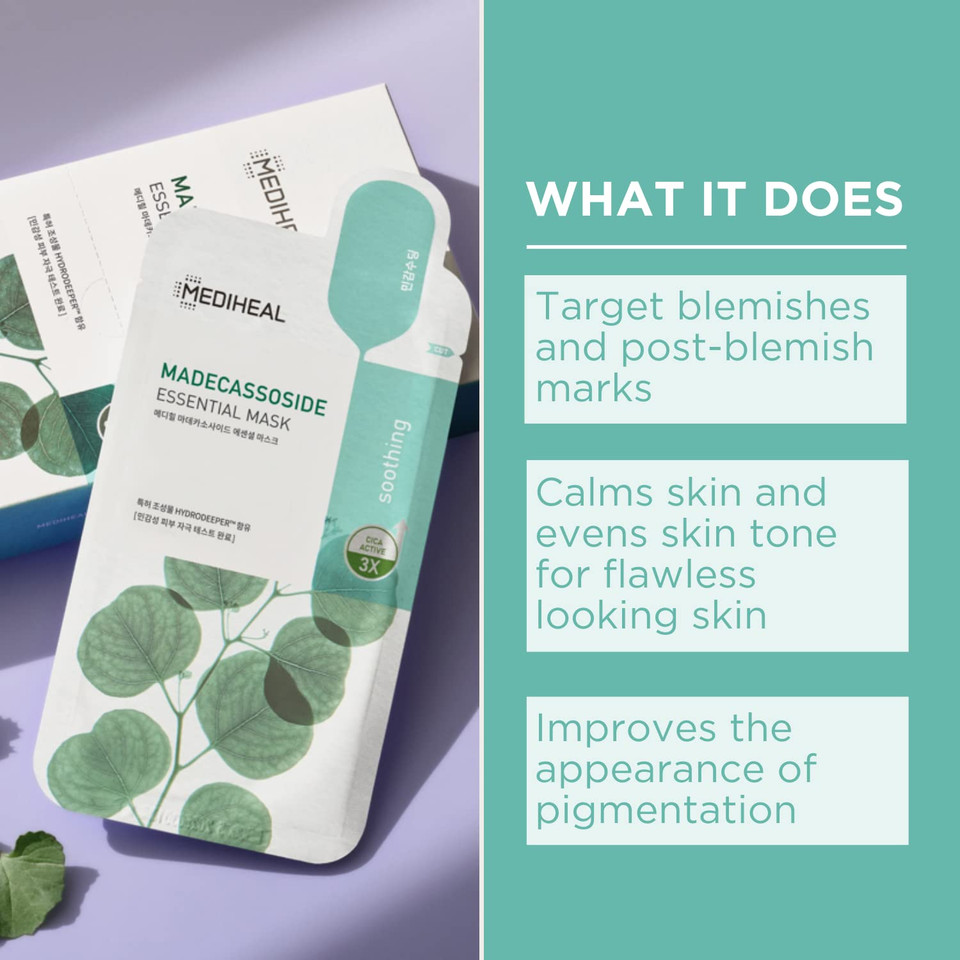 Mediheal Official Best Korean Sheet Mask - Tea Tree Essential Face Mask 4 Sheets Skin Soothing Treat Blemishes Sebum Control For All Skin Types