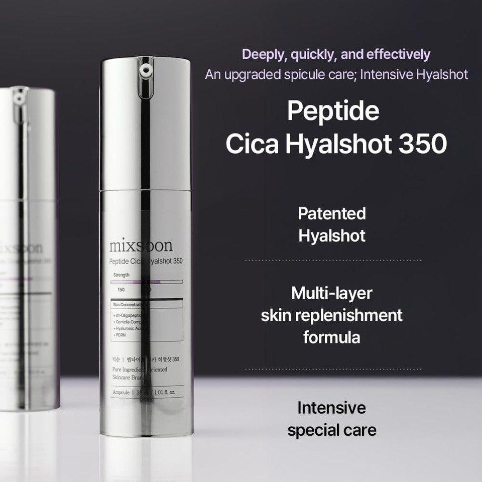 Mixsoon Peptide Cica Hyalshot 350, 1.01 Fl. Oz / 30Ml Centella Asiatica Liquid Skin Booster For Sensitive Skin Lightweight & Fragrance-Free Korean Glass Skin Care