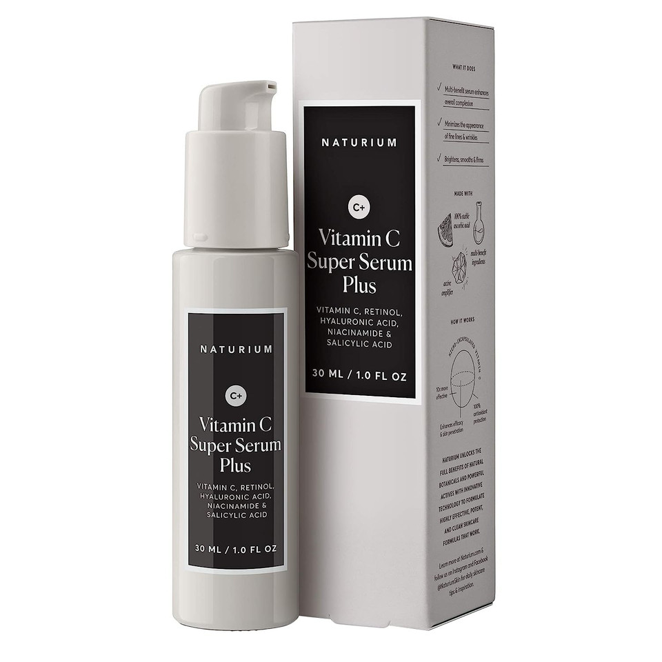 Naturium Vitamin C Super Serum Plus Jumbo, Smoothing Face Care, Plus Retinol, Hyaluronic Acid, Niacinamide & Salicylic Acid, 2 Oz