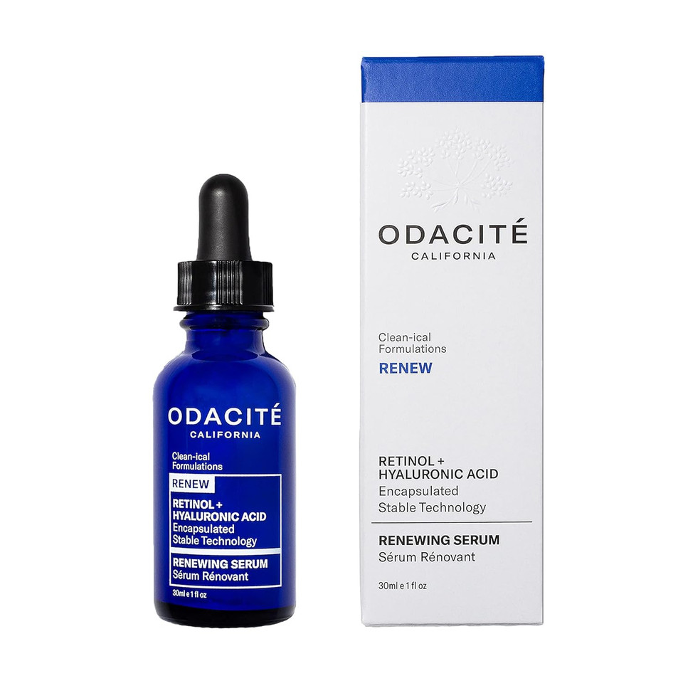 Odacite Renewing Retinol & Hyaluronic Acid Facial Serum - Anti-Aging Face Serum Targets Fine Lines, Blemishes & Wrinkles - Squalane, Vitamin E & Rose Floral Water For Smooth Skin - 1 Fl Oz