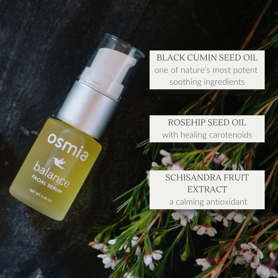 Osmia Skincare - Natural Balance Facial Serum | Black Cumin, Rosehip, Lavender, + Geranium Oils | Soothe, Hydrate, Smooth | Clean Beauty For Healthy Skin (0.5 Fl Oz | 15 Ml)