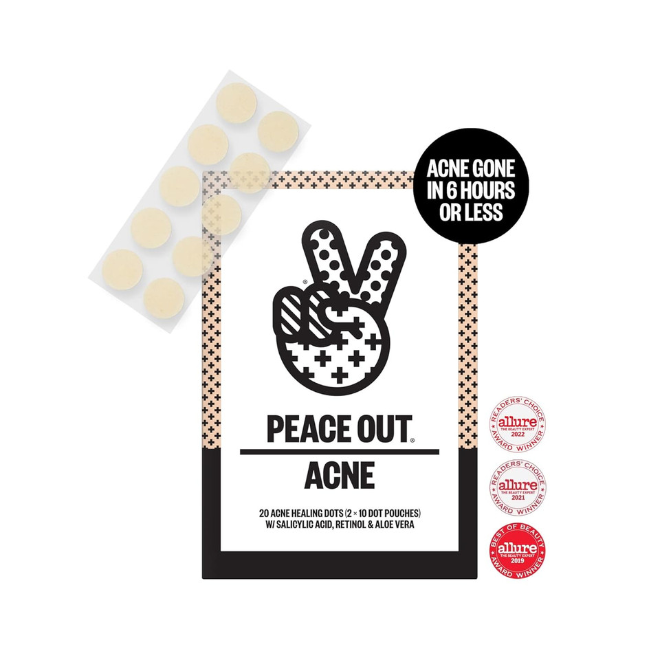 Peace Out Acne Healing Dots Helps Clear Blemishes Overnight, Fast Acting Hydrocolloid Pimple Patches For Breakouts With Salicylic Acid, Retinol And Aloe Vera, Award Winning Skincare Solution 10 Count