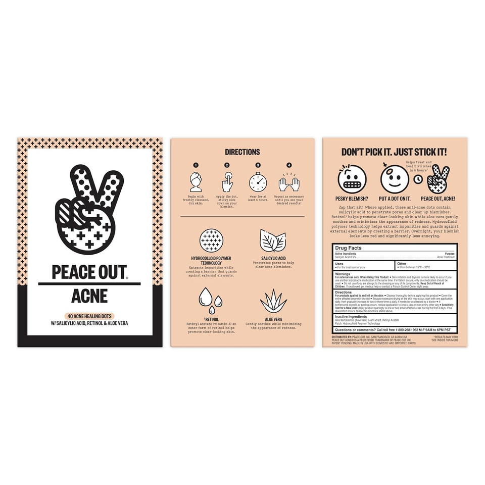 Peace Out Acne Healing Pride Dots Helps Clear Blemishes Overnight, Fast Acting Hydrocolloid Pimple Patches For Breakouts With Salicylic Acid, Retinol And Aloe Vera, Award Winning Skincare 16 Count