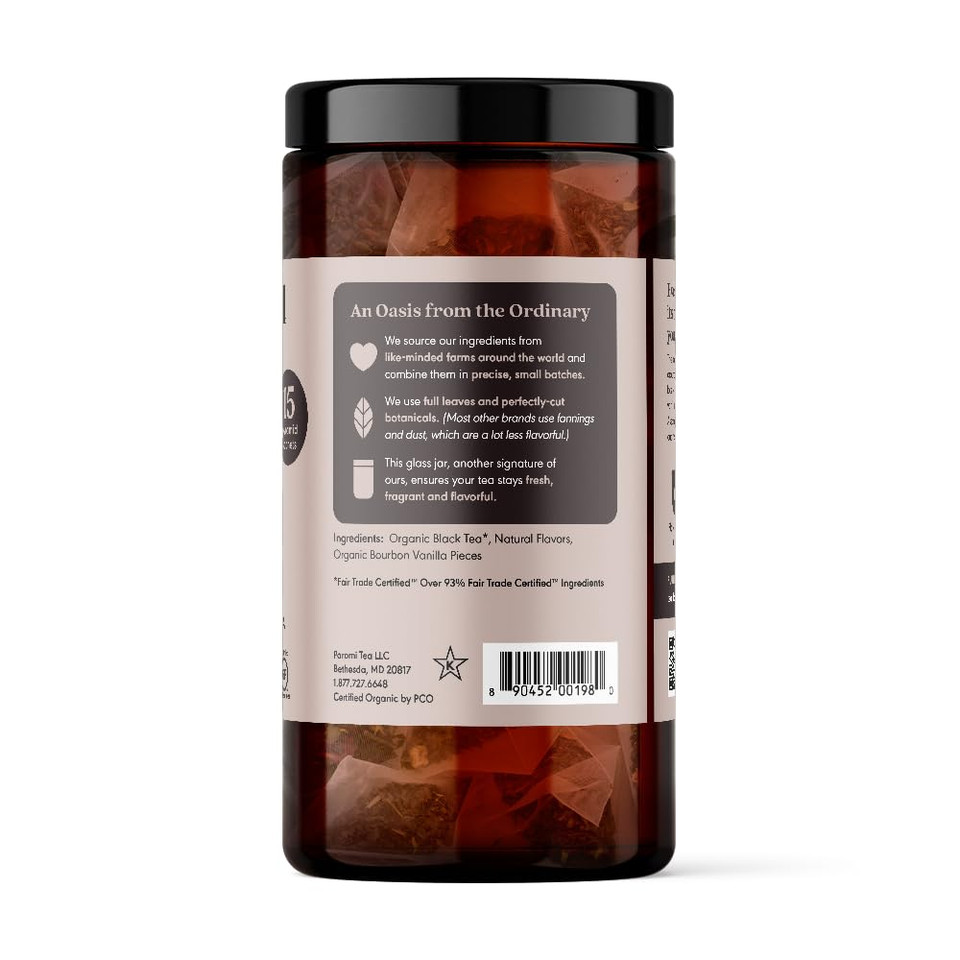 Paromi Bourbon Vanilla Black Tea, Signature Jar, 15 Count