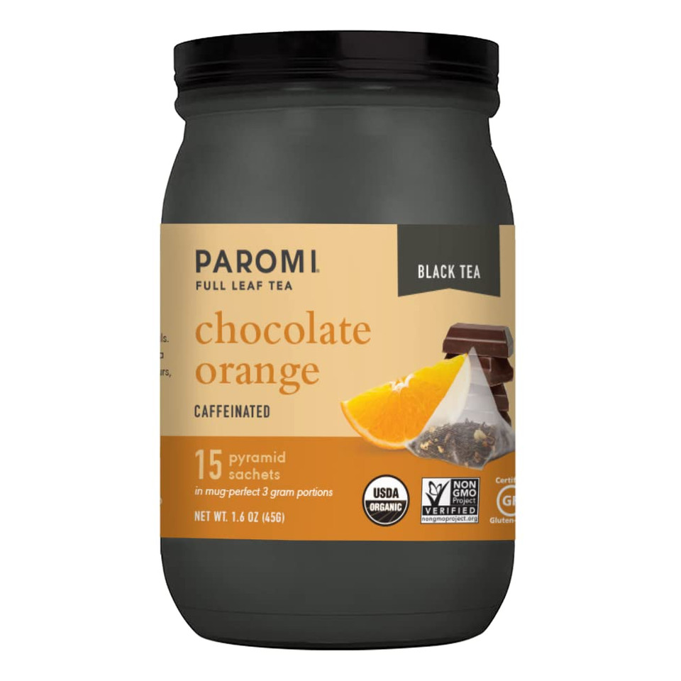 Paromi Chocolate Orange Organic Black Tea, Signature Jar, 15 Count