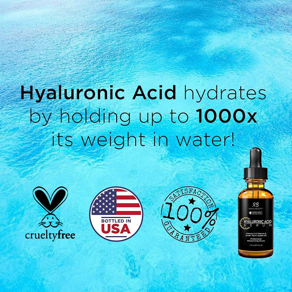 Radha Beauty Hyaluronic Acid Serum For Skin, 2 Fl. Oz - Infused With Vitamin C, Vitamin E, Green Tea & Jojoba Oil, Intensive Moisture And Hydration For Anti-Aging, Wrinkles, And Fine Lines