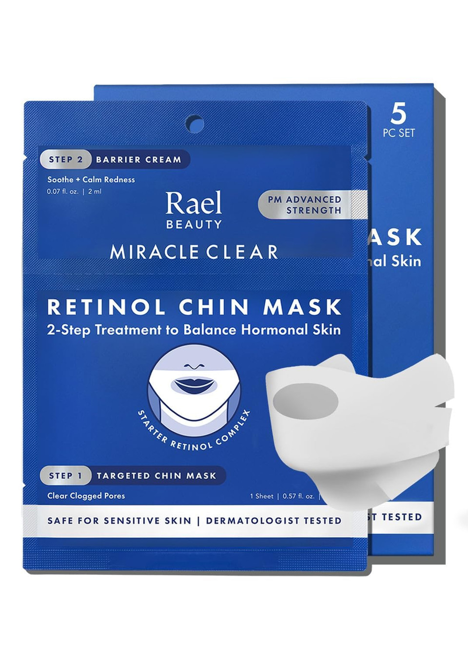 Rael Retinol Chin Mask With Miracle Clear Barrier Cream - Face Masks And Moisturizer, 2 Step Treatment, Niacinamide, Ceramide Np, For All Skin Types, Vegan, Korean Skincare (5 Kits)