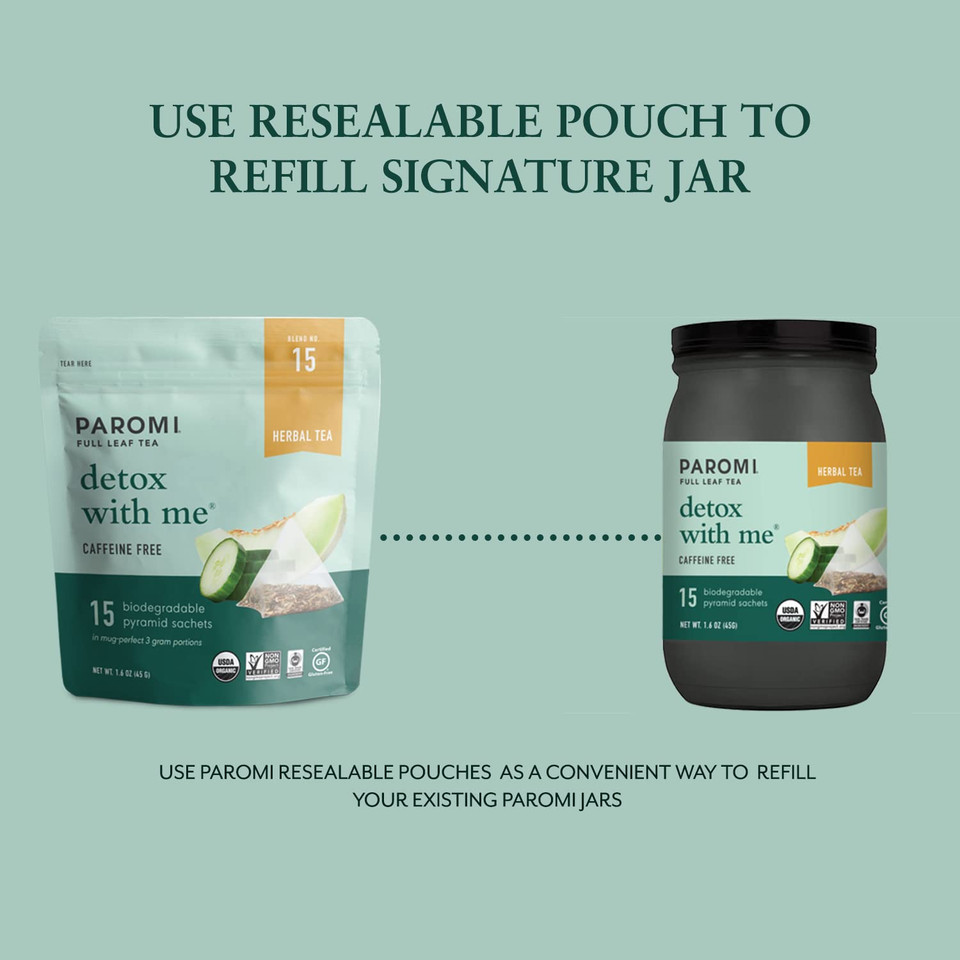 Paromi Detox With Me Rooibos Organic Tea Organic Herbal Tea, Signature Jar, 15 Count