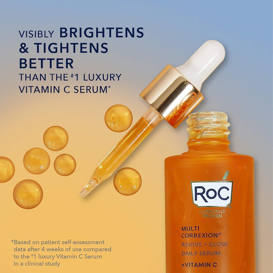 Roc Multi Correxion Revive + Glow 10% Vitamin C Skin Care Set: Vitamin C Serum, Face Moisturizer, Gel Facial Cleanser, Stocking Stuffers For Men & Women