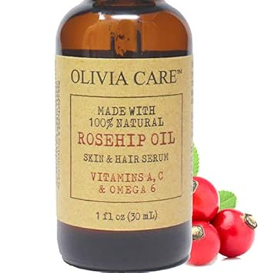 Rosehip Seed Oil Serum By Olivia Care Natural Moisturizer For Face, Body & Skin With Vitamins E, C, A & Omega 6, Perfect For Treating Wrinkles, Acne Scars, Sun Spots, Dark Circles & Anti-Aging - 1 Oz