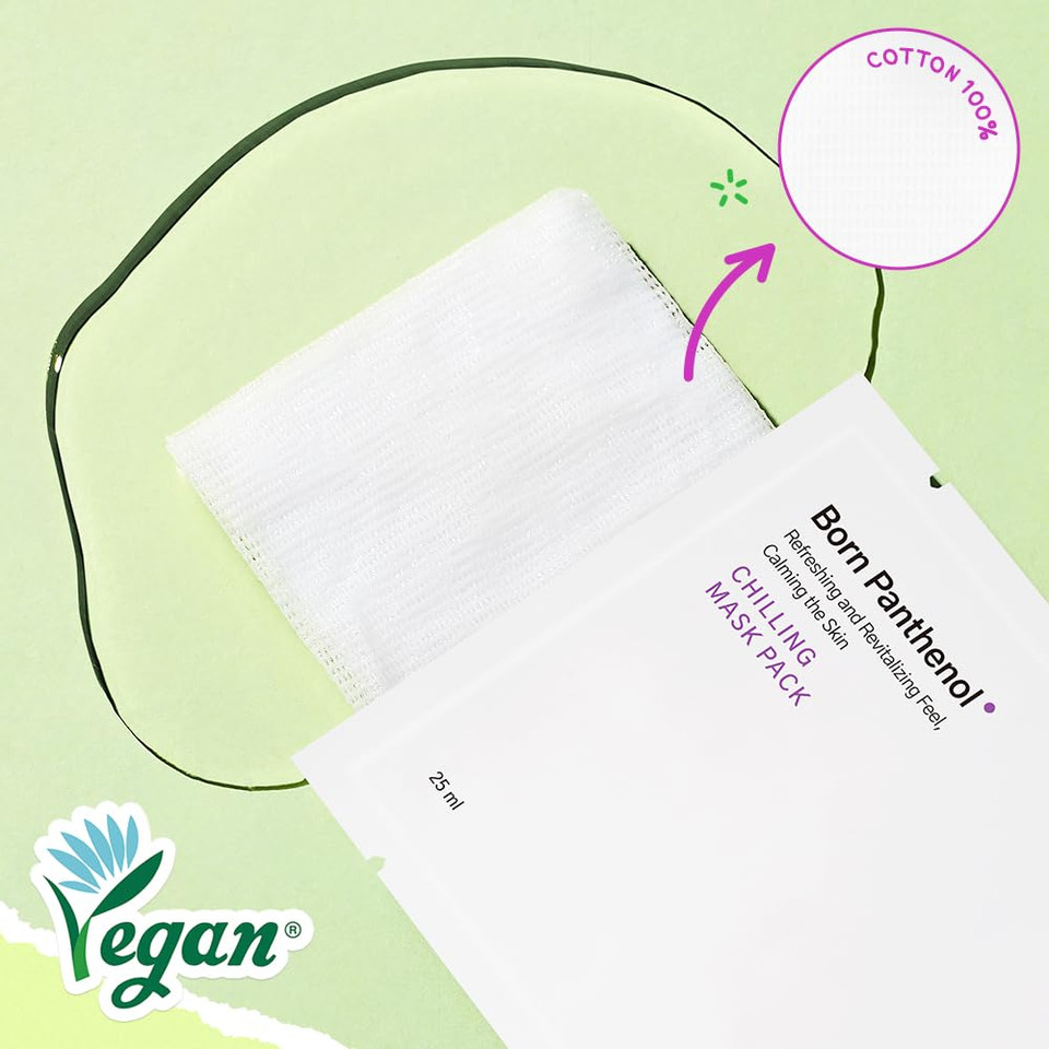 Sam'U Born Panthenol Chilling Mask  Soothing & Cooling Sheet Mask With Birch Sap & Xylitol For Deep Hydration  Vegan Korean Glass Skin Care Face Mask (5 Sheets)
