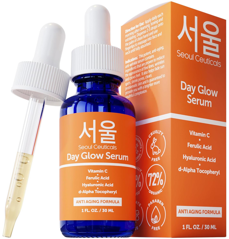 Seoulceuticals Large 2Oz Korean 20% Vitamin C Hyaluronic Acid Serum + Ce Ferulic Acid - Potent Anti Aging, Anti Wrinkle K Beauty