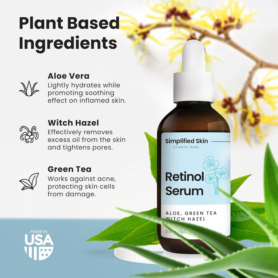 Simplified Skin Hyaluronic Acid Face Serum  Hydrating, Plumping & Youthful Skin - Anti-Aging Formula With Vitamin C, Jojoba Oil & Green Tea  2 Fl Oz