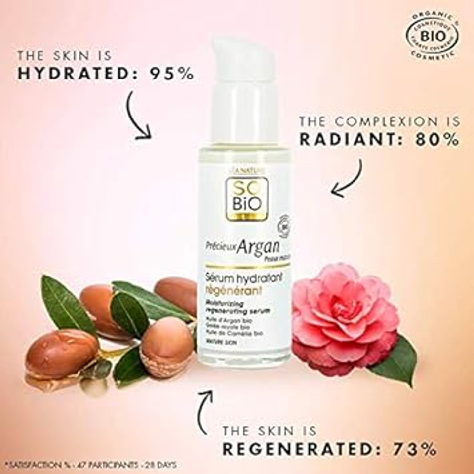 So'Bio Étic | Precious Argan Moisturizing Regenerating Face Serum | Organic Anti-Aging & Firming For Dry Skin & Deep Hydration | 1.01 Fl Oz