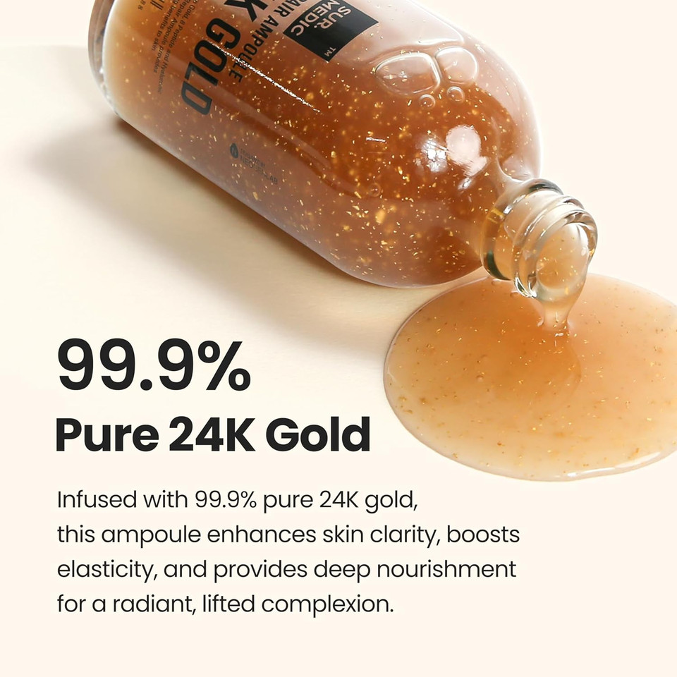 Surmedic 24K Gold Repair Ampoule, 99.9% Pure Gold Serum For Face, Hyaluronic Acid, Collagen Nourishing Moisturizer For Firming, Uneven Skintone, Korean Skin Care 100Ml / 3.38 Oz