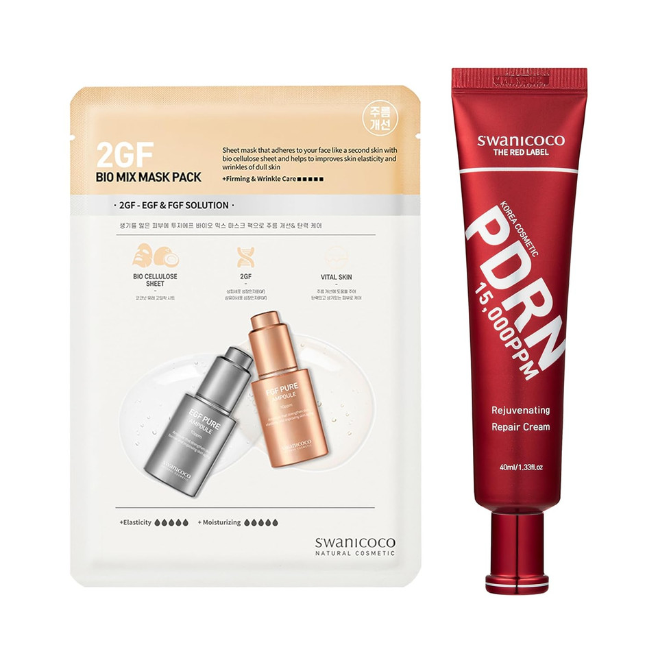 2Gf (Egf Fgf) Bio Mix Mask + Pdrn Rejuvenating Repair Cream Set, Firming, Aging Wrinkle Care, Skin Renewal, Hydration