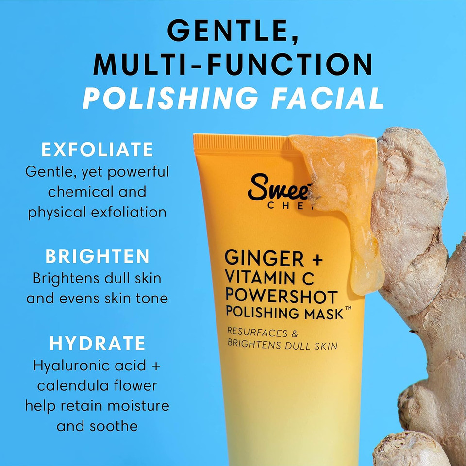 Sweet Chef Ginger + Vitamin C Powershot Polishing Mask - Brightening Face Mask For Dark Spots & Uneven Skin Tone + Maca, Rice Powders & Aha Face Exfoliant & Resurfacing Formula (3.4Oz)