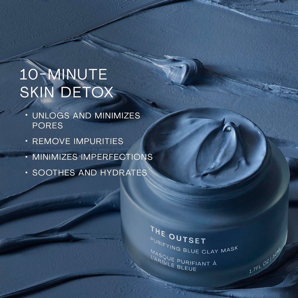The Outset Purifying Blue Clay Mask - Gentle Fragrance Free Non-Drying Detox - Hydrating, Clarifying For Blackheads And Pores - Clean, Vegan, Gluten Free - All Skin Types, Sensitive Skin - 1.7 Fl Oz