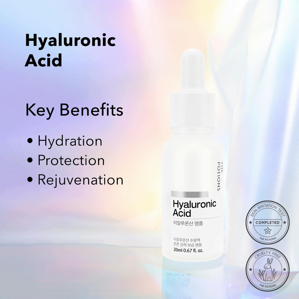 The Potions Hyaluronic Acid Ampoule For Face L Hydrating Moisturizer L Korean Skincare, Cruelty-Free, Hypoallergenic - 50Ml