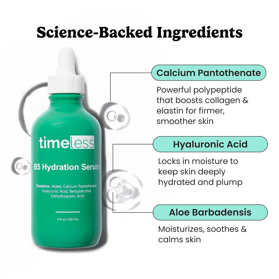 Timeless Skin Care Vitamin B5 Serum - Hydrating Face Serum With Hyaluronic Acid - Oil-Free - For Oily Skin - Fragrance-Free - 4 Oz
