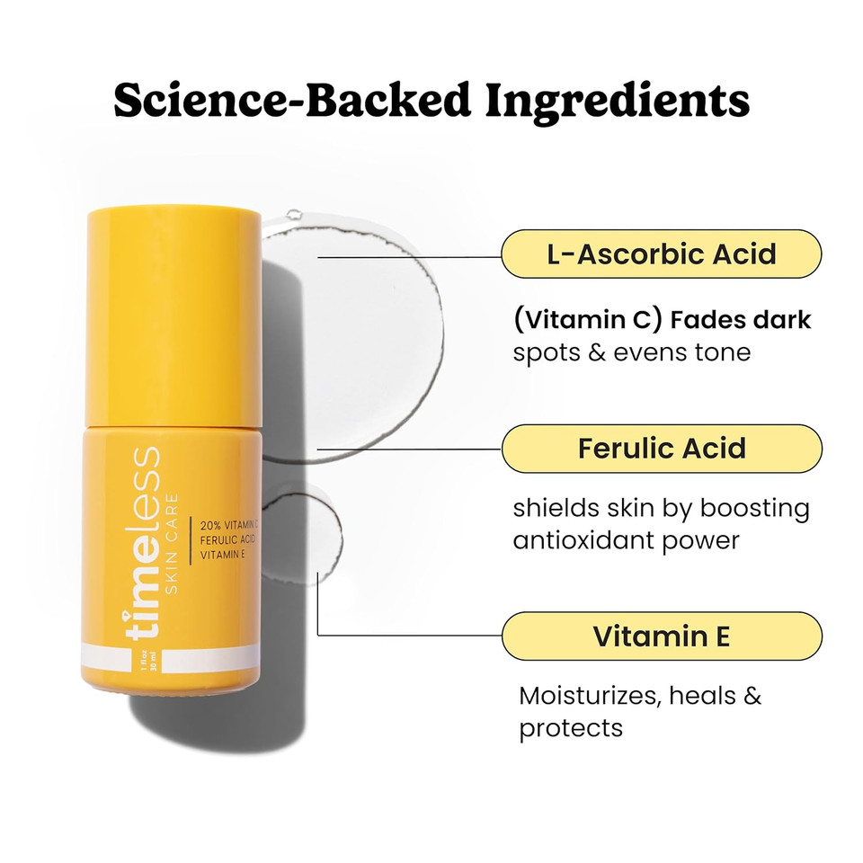 Timeless Skin Care Vitamin C Serum With Vitamin E & Ferulic Acid - Serum - For Oily & Dry Skin - Fragrance-Free - 4 Fl Oz