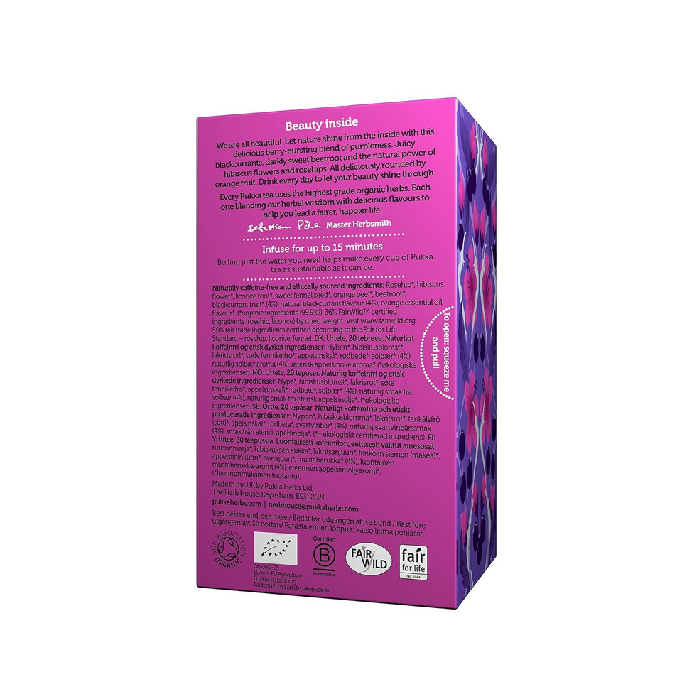 Pukka Organic Blackcurrant Beauty Herbal Tea Bags With Hibiscus And Rosehip Perfect For Inner Glow, 20 Count (Pack Of 6) 120 Tea Bags