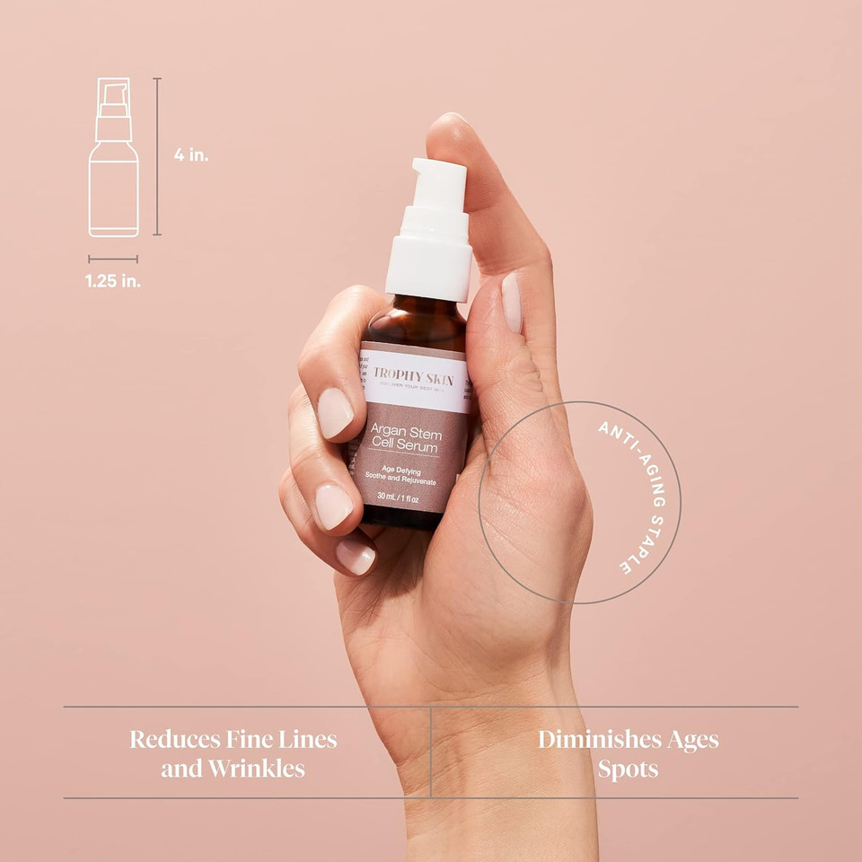 Trophy Skin Argan Stem Cell Serum - Topical Age-Defying Skin Hydrator With Hyaluronic Acid And Argan Oil To Soothe, Nourish, And Rejuvenate Face For Moisturized And Glowing Skin - 30 Ml