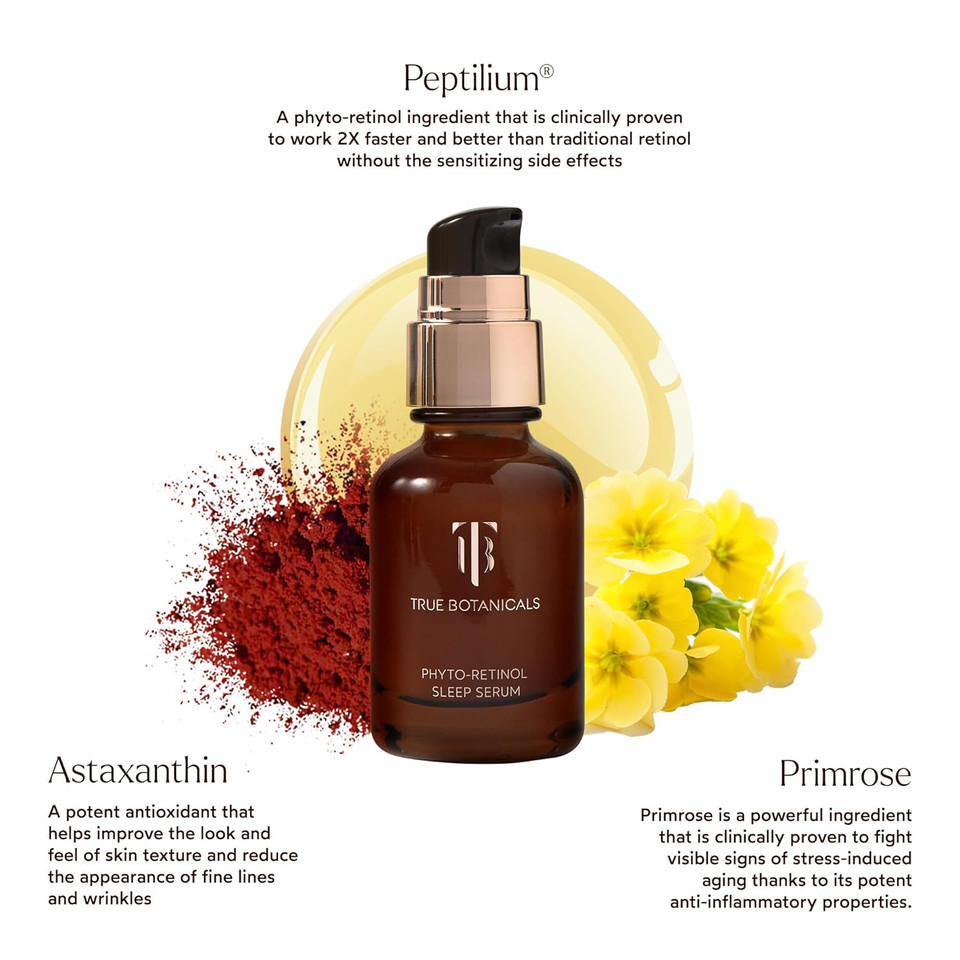 True Botanicals Phyto Retinol Sleep Serum | Nightly Anti-Aging Serum | Retinol Alternative | Targets & Reduces Fine Lines & Wrinkles | Dermatologist Tested, All Natural, Vegan | 1 Fl Oz | 30 Ml