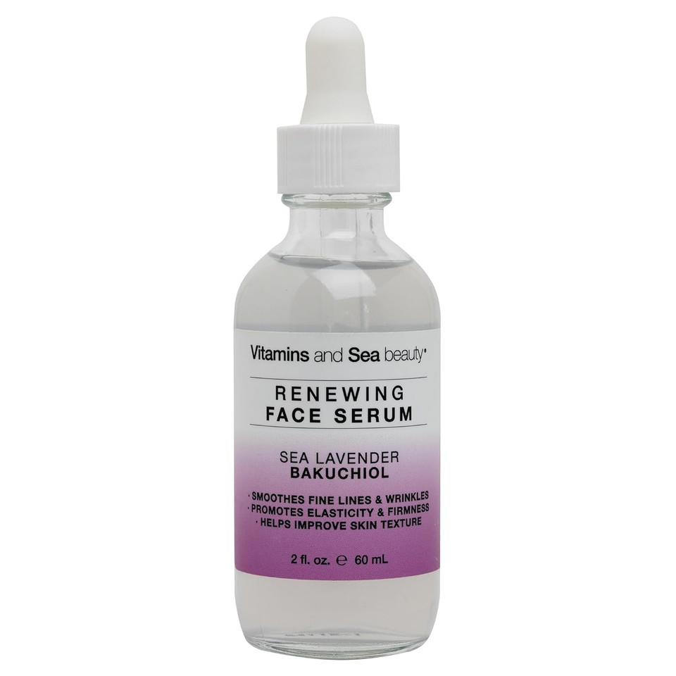 Vitamins And Sea Beauty Sea Lavender And Bakuchiol Serum, Anti-Aging Firming And Smoothing Collagen Boosting Face Serum For Fine Lines And Wrinkles, Sagging Skin, 2 Fl Oz