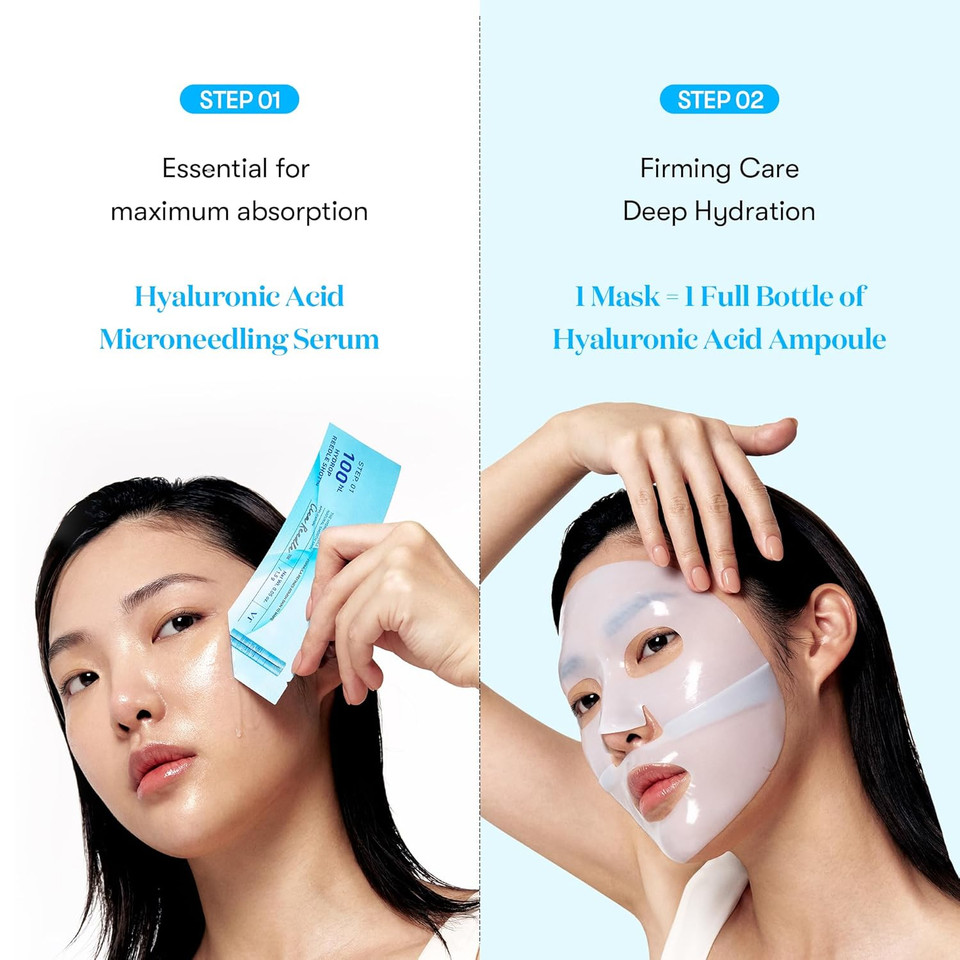 Vt Cosmetics Hydrop Reedle Shot 100Hl 2-Step Hydrogel Mask(34.5Gx4Ea), Intensive Hydrating, Exosome Hyaluronic Acid, Dewy & Glass Skin, Overnight Melting Mask, Korean Facial Mask