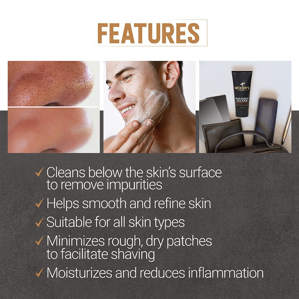 Woody'S Multi-Tasking Face Scrub, Hydrating Cleanser And Exfoliant For Men, 5 Fl Oz