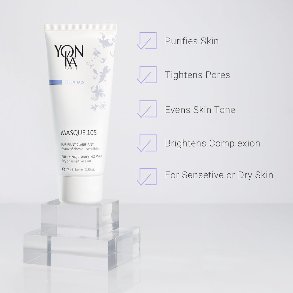 Yonka Essentials Masque 105 (75Ml) Clarifying And Purifying Face Mask - Weekly Treatment For Dry And Sensitive Skin That Hydrates While Tightening Pores And Purifying Skin