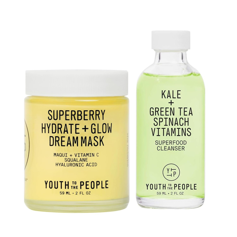 Youth To The People Rinse + Rest Travel Size Duo, 2-Pc Skincare Bundle Set, Superfood Kale + Green Tea Face Wash (2Oz) + Superberry Hydrate + Glow Dream Overnight Face Mask With Vitamin C (2Oz)