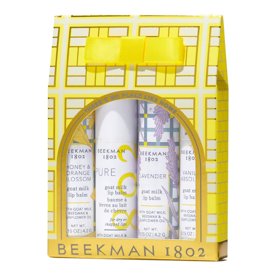 Beekman 1802 Under The Mistletoe 4-Piece Lip Balm Gift Set - Set Of 4-0.15 Oz - Scented - Hydrates, Softens & Repairs - With Goat Milk, Beeswax & Sunflower - Good For Sensitive Skin - Cruelty Free
