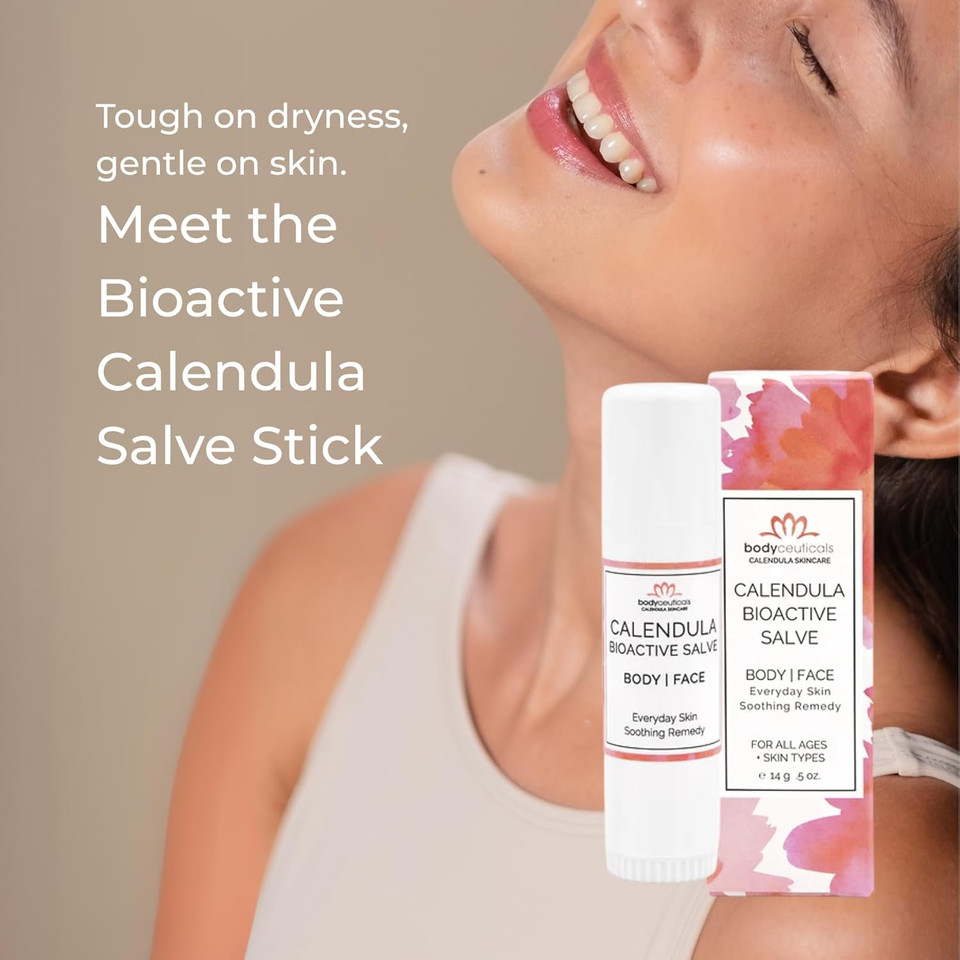 Salve Stick Bioactive Calendula With Beeswax  Antioxidant-Rich Multi-Purpose Balm For Dry Or Irritated Skin  Travel-Friendly, Recyclable Tube  0.5 Ounce