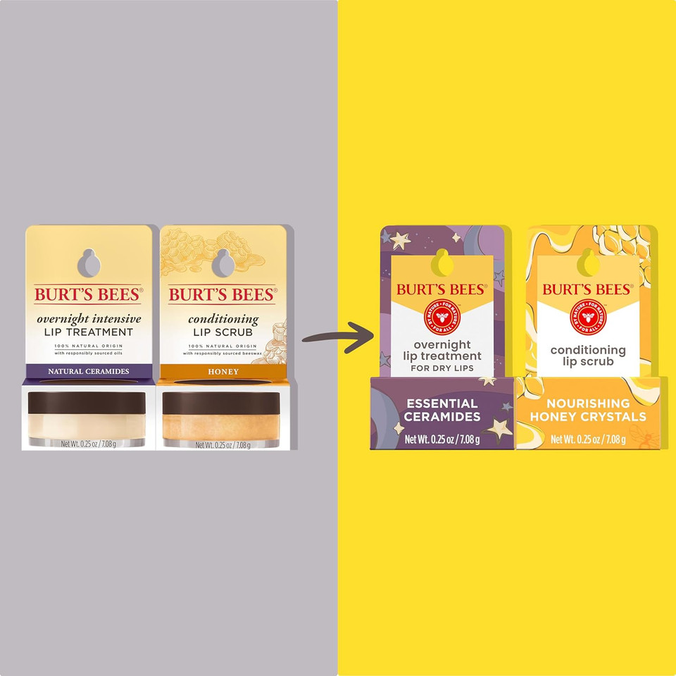 BurtS Bees Conditioning Lip Scrub And Overnight Intensive Lip Treatment, With Ceramides, College Back To School Dorm Essentials, Exfoliates And Hydrates Lips 8 Hours, Natural Origin, 2 Jars, 0.25 Oz