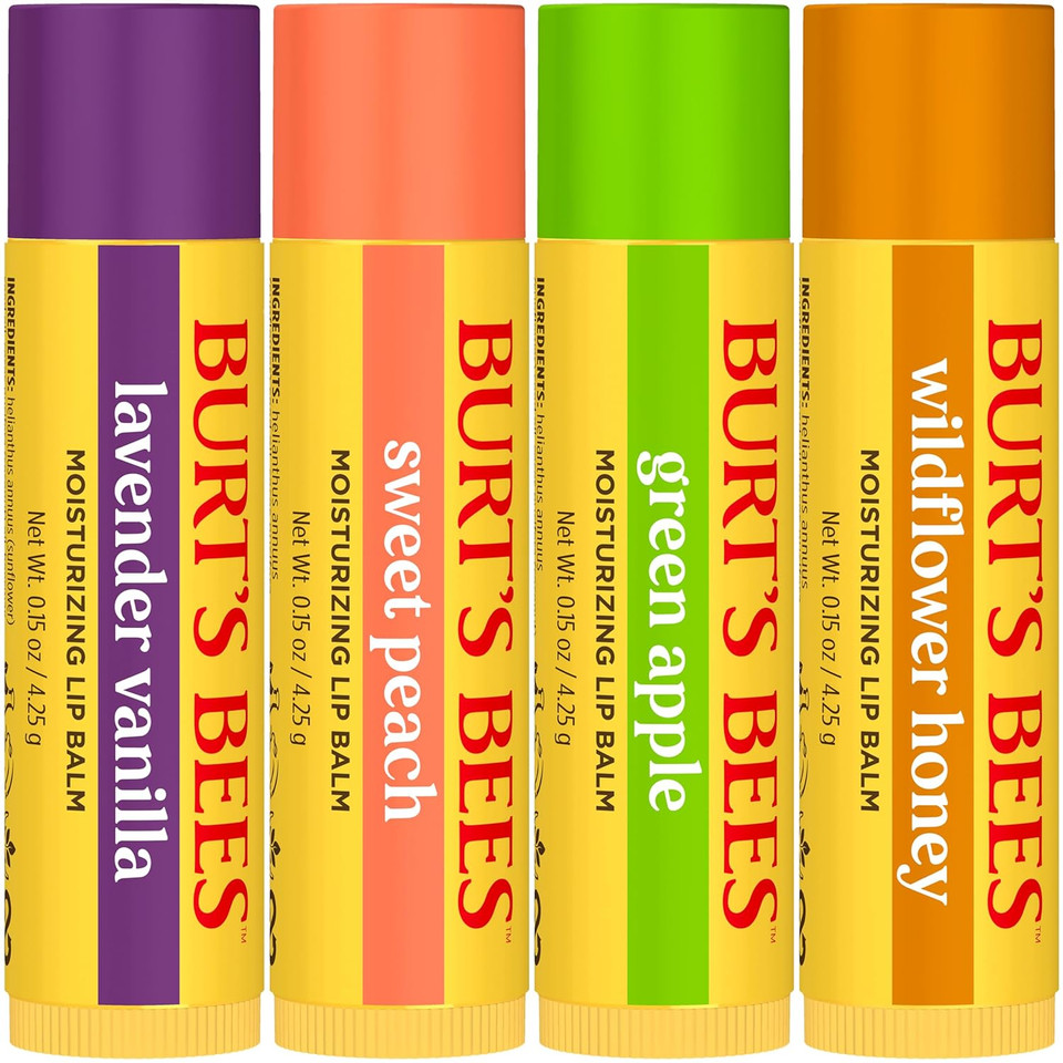 Burt'S Bees Gifts Ideas - Garden Party Lip Balm Set, Lavender Vanilla, Sweet Peach, Green Apple, Wildflower Honey, With Responsibly Sourced Beeswax, Natural Origin Lip Treatment, 4 Tubes, 0.15 Oz