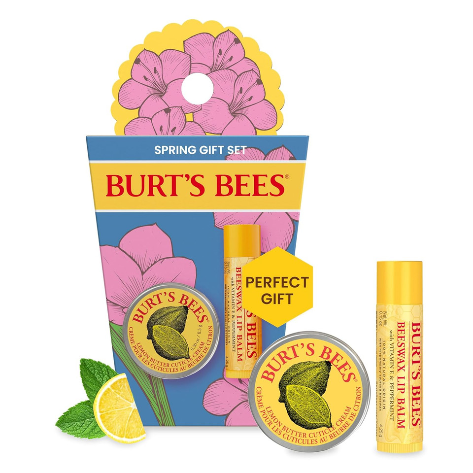 Burt'S Bees Gifts Ideas - Spring Surprise Set, Original Beeswax Lip Balm And Lemon Butter Cuticle Cream, Natural Origin Lip Moisturizer With Responsibly Sourced Beeswax, 2 Count