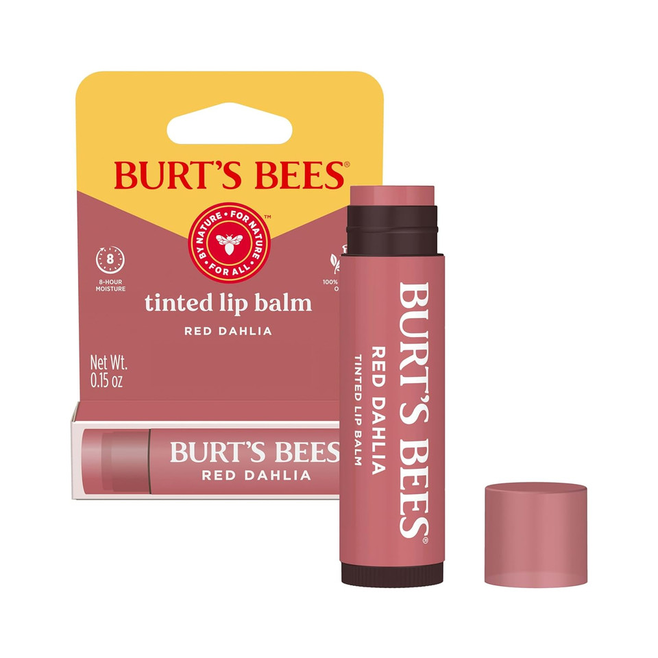 Burt'S Bees Lip Tint Balm, Long Lasting 2 In 1 Duo Tinted Balm Formula, Color Infused With Hydrating Shea Butter For A Natural Looking Buildable Finish, Red Dahlia, 1 Tube