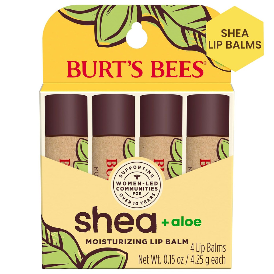 Burt'S Bees Shea And Aloe Moisturizing Lip Balm, Lip Moisturizer With Responsibly Sourced Beeswax, Tint-Free, Natural Origin Conditioning Treatment, 4 Tubes, 0.15 Oz