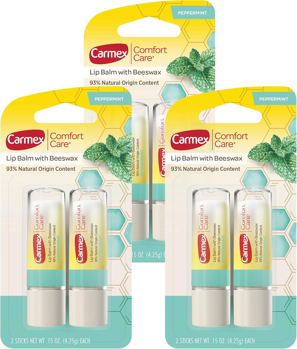 Carmex Comfort Care Lip Balm Stick With Beeswax, Peppermint Lip Balm - 0.15 Oz Each, 2 Count