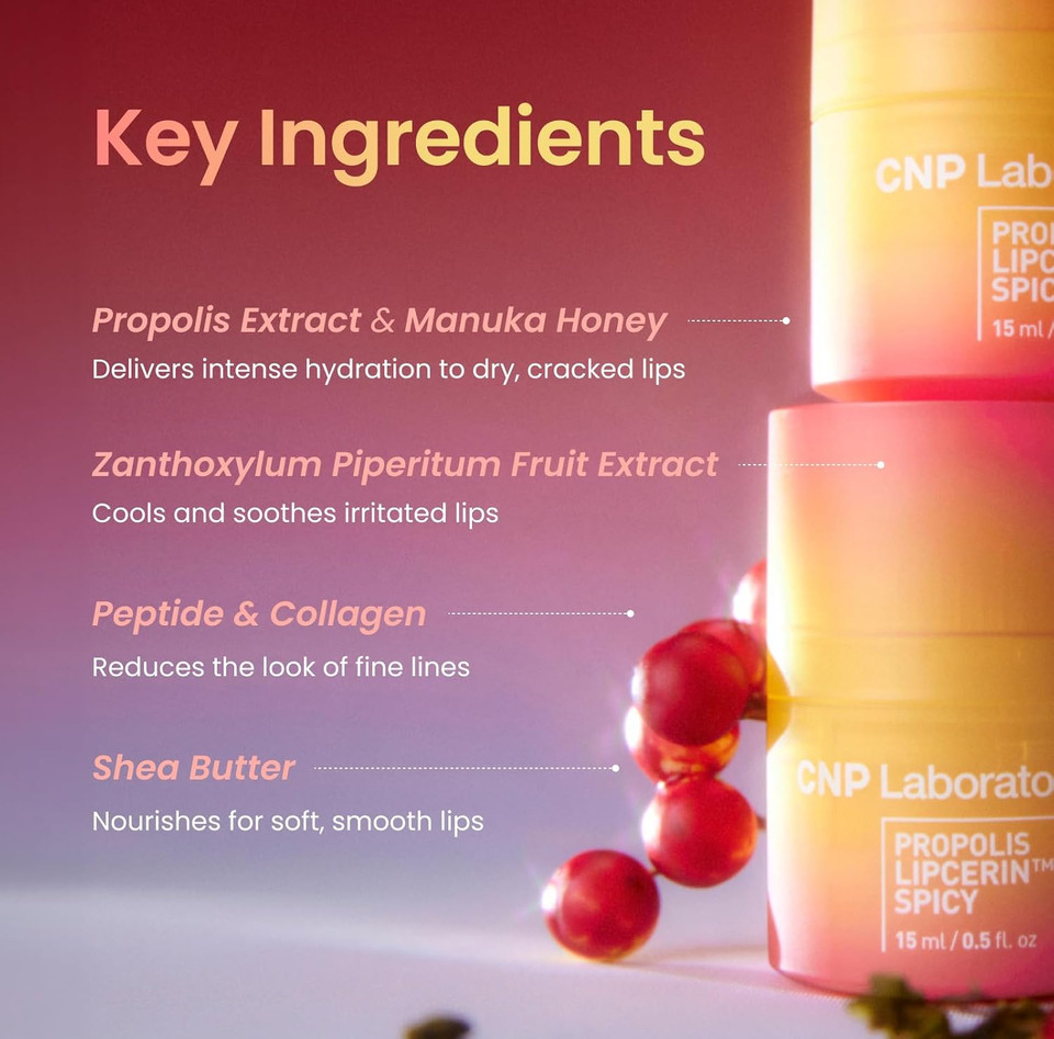 Cnp Honey Lip Butter - Propolis Lipcerin 02 Berry, Hydrating Overnight Manuka Lip Balm & Mask, 12Hr Long-Lasting Moisture, Korean Skin Care, 0.5 Fl.Oz