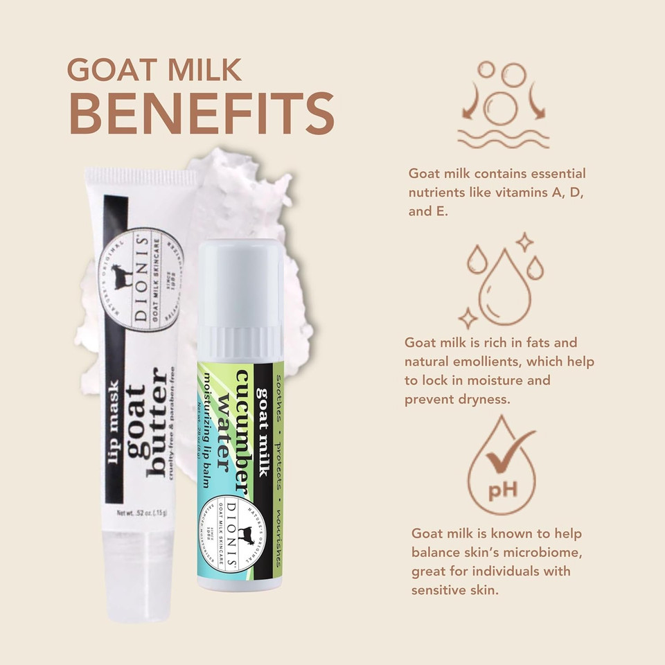 Dionis Goat Butter Lip Mask & Cucumber Water Balm Set  Hydrating Overnight Treatment & Daily Moisturizer For Dry, Chapped Lips, Clean Ingredients, Cruelty Free, Paraben Free, Made In Usa