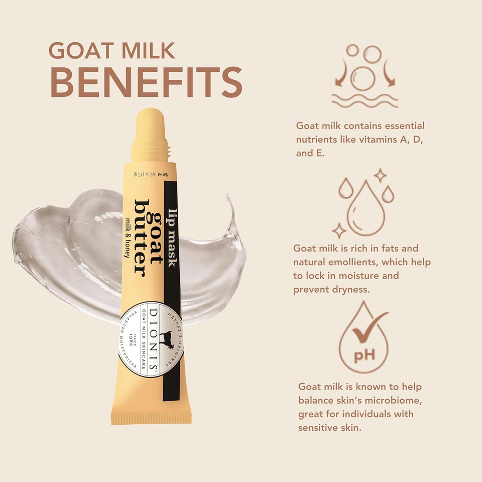 Dionis Goat Milk Milk & Honey Overnight Butter Lip Mask  Hydrating Lightly Tinted Lips Treatment With Jojoba Oil And Moringa  Clean, Paraben-Free, Cruelty-Free  Made In Usa  0.52 Oz