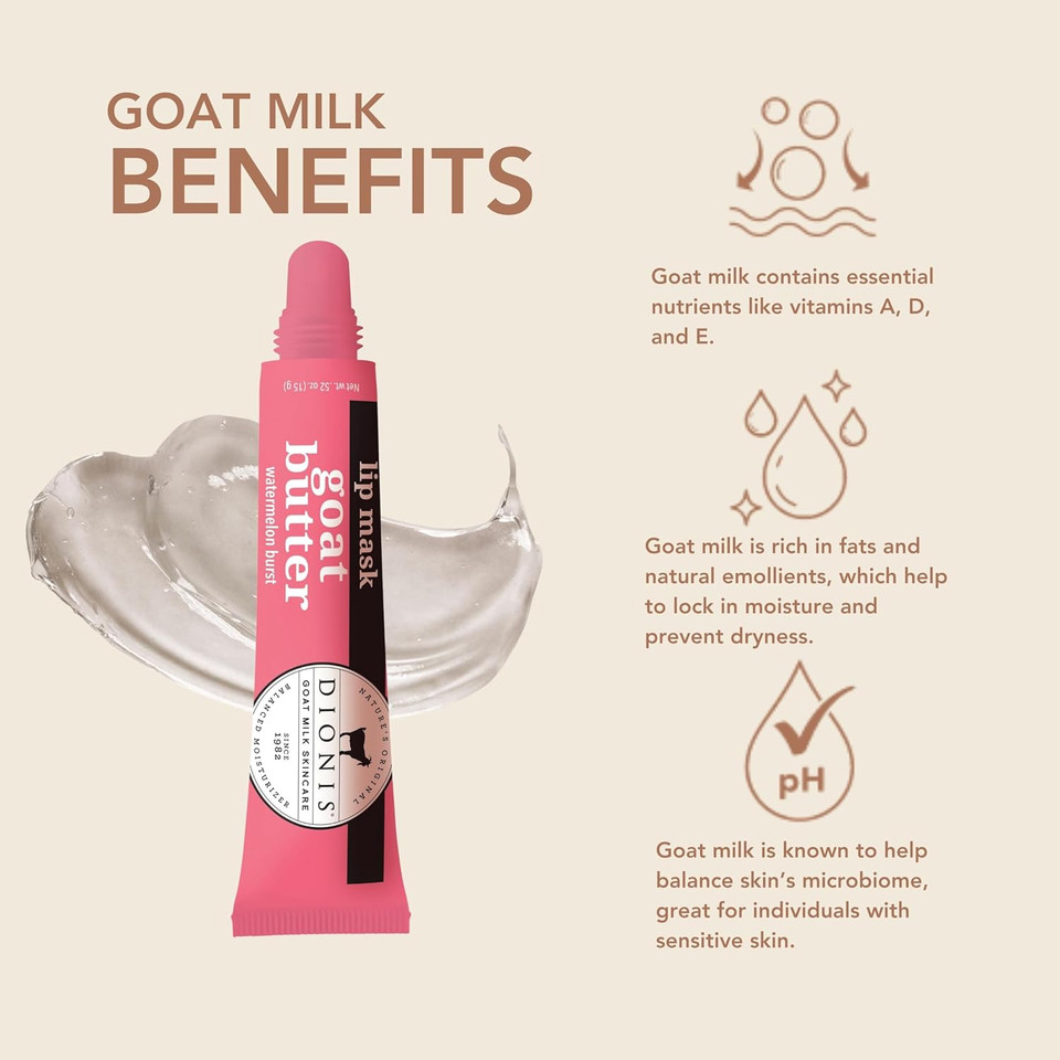 Dionis Goat Milk Watermelon Burst Overnight Butter Lip Mask  Hydrating Lightly Tinted Lips Treatment With Jojoba Oil And Moringa  Clean, Paraben-Free, Cruelty-Free  Made In Usa  0.52 Oz