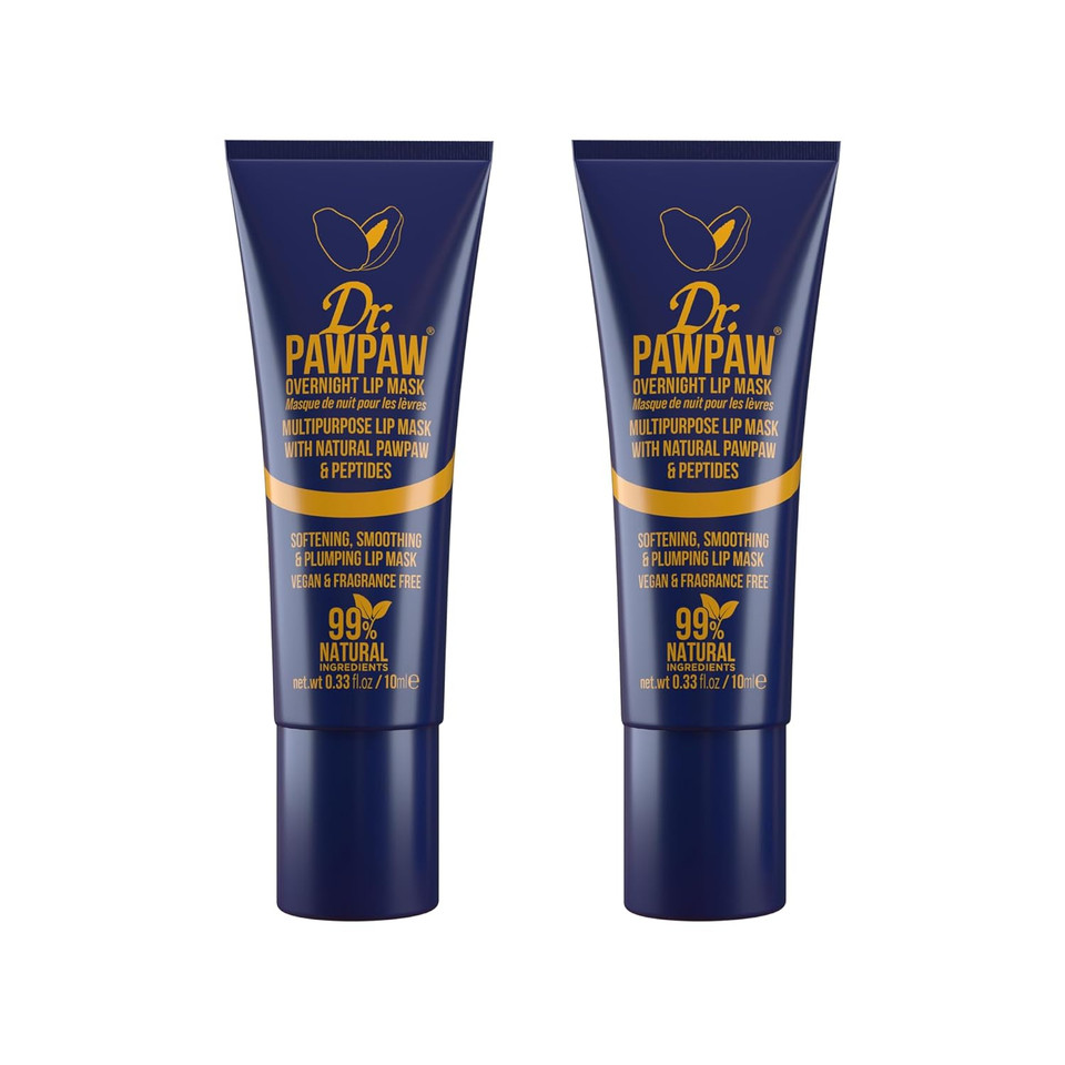 Dr. Pawpaw Multipurpose Overnight Lip Mask Set - Lip Sleeping Mask With Peptides - Natural Moisturizer For Plumping - Cruelty Free - 2 Pc
